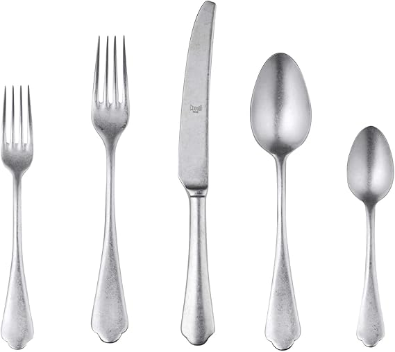 MEPRA 106622005 Dolce Vita Pewter 5-Piece Durable 18/10 Stainless Steel American Style Flatware Cutlery Set for Fine Dining, Dishwasher Safe, Service for 1