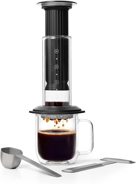 AeroPress Premium Coffee Press, Glass, Stainless Steel & Aluminum, Black