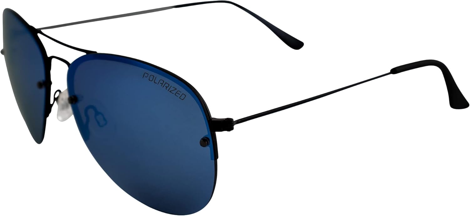 Epoch EyewearEmerson Motorcycle Riding Sunglasses Black Frame with Polarized Blue Mirror Lens