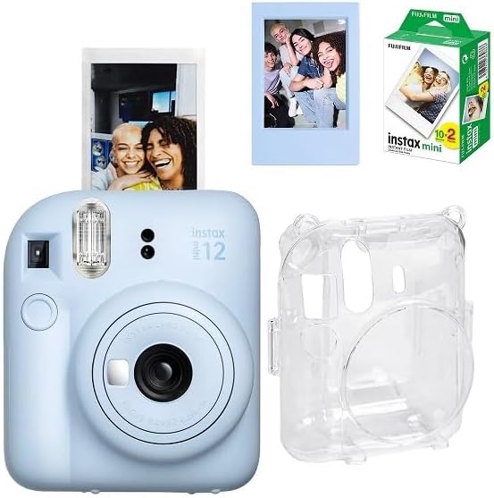 Instax Mini 12 Camera-20li Film-Clear Plexi Case And Photo Frame Set 1 Blue