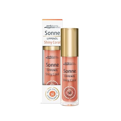 medipharma cosmetics Sun Lip Oil Shiny Coral SPF 50 - Lip Care with UV Protection - With Vitamin E & Rosemary Extract - Summer Coral Tone - Non-Adhesive - 4ml