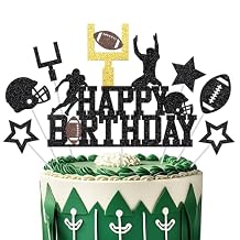 Football Cake Topper, Happy Birthday Cake Topper, Football Cake Decorations, Football Theme Birthday Party Cake Decor Supplies for Boys Men, Black Glitter Cake Decoration
