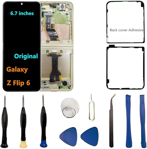 6.7" Original AMOLED for Samsung Galaxy Z Flip 6 Screen Replacement Z Flip6 5G SM-F741U SM-F741U1 Inner Foldable Display Touch Screen Digitizer Assembly. (with Yellow Frame+Back Cover Adhesive+Tools)