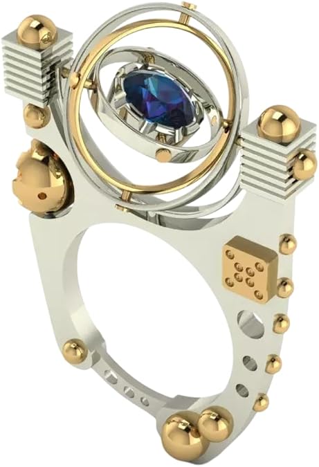 Universe Ring Galaxy Solar System Planet Design Unisex Statement Ring 14K Gold Over Astronomy Inspired Two Tone Celestial Galaxy Zodiac Ring 925