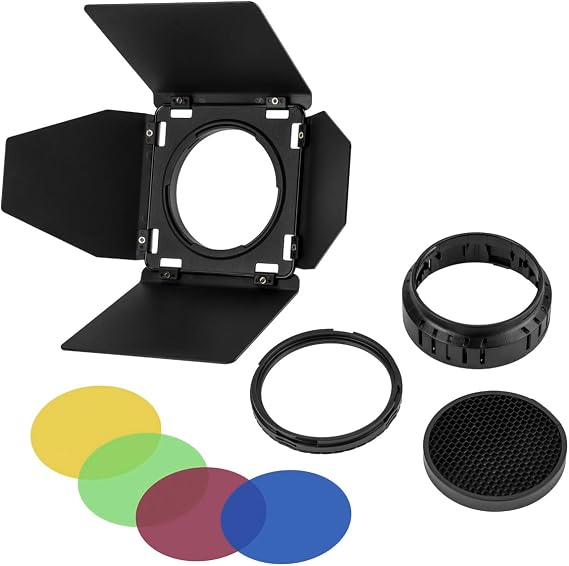 Flashpoint BD-10 Barndoor Kit for The XPLOR 300 Pro Monolight | 4-flag barndoor with honeycomb grid and 4 gel filters for light control, spill reduction and highlight enhancement