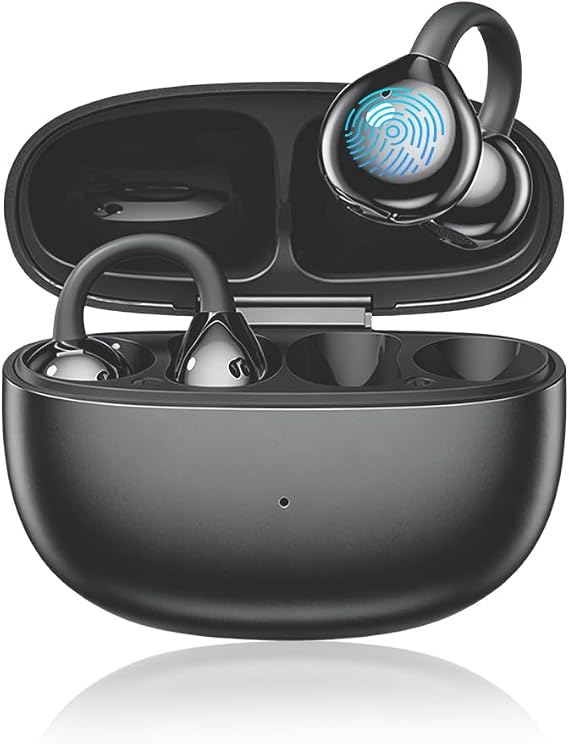 Open Ear Clip Headphones, Wireless Earbuds Bluetooth 5.4 The Over Ear Buds Earphones Built-in Mic with Ear Hooks, 36H Playtime,for iOS and Android (Black)