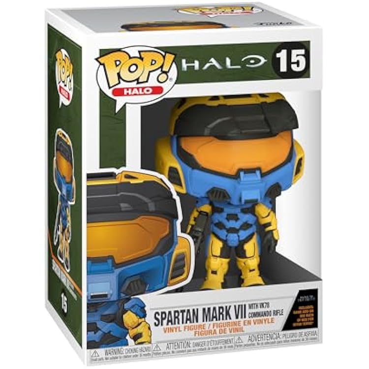 Funko Pop! Games: Halo Infinite - Spartan Mark VII with VK78, Blue & Yellow, with Game Add On, 3.75 inches