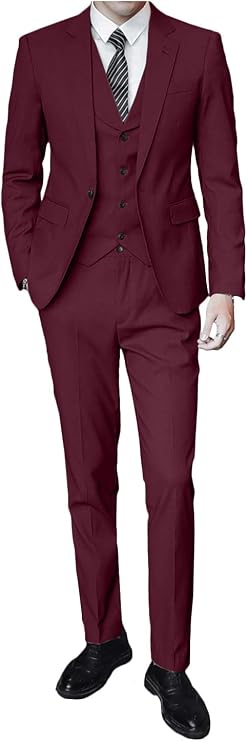 Wemaliyzd Classic Fit 3 Piece Business Suit Vest for Men Notch Lapel Blazer Straight Pants