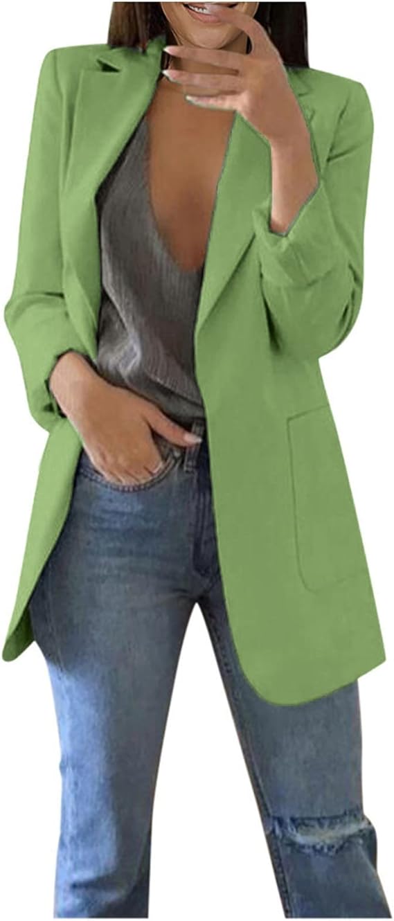 Blazer Jackets for Women Long Sleeve Open Front Business Casual Outfits Work Suit Jackets with Pockets S-XXL