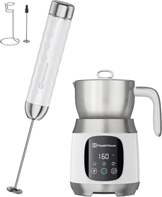 LunaFro 2.0 Handheld Electric Foam Maker Waterproof Drink Mixer Foamer for Lattes, Cappuccino, White+DualFro 600