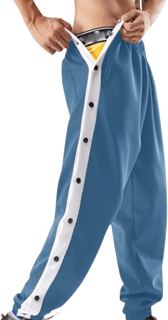 Mens Tear Away Athletic Pants Casual High Split Snap Button Sweatpants Jogger Pants Loose Fit Active Workout Trousers