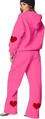 Fleece Lounge Sets for Women Cute Heart Graphic Hoodie Y2k Baggy Wide Leg Pants Sweatsuits Women 2 Piece Outfit