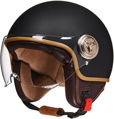 German Vintage Motorcycle Helmet Fashion Men Women Retro Skull Cap Helmet Adult 34 Open Face Motorbike Half Helmet with Visor, Lightweight Helmets for Scooter Cruiser Chopper Moped,DOT Approve