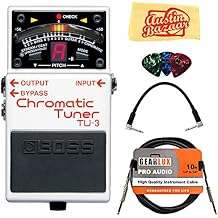 Boss TU-3 Chromatic Tuner Bundle with Gearlux Instrument Cable, Patch Cable, Picks, and Austin Bazaar Polishing Cloth