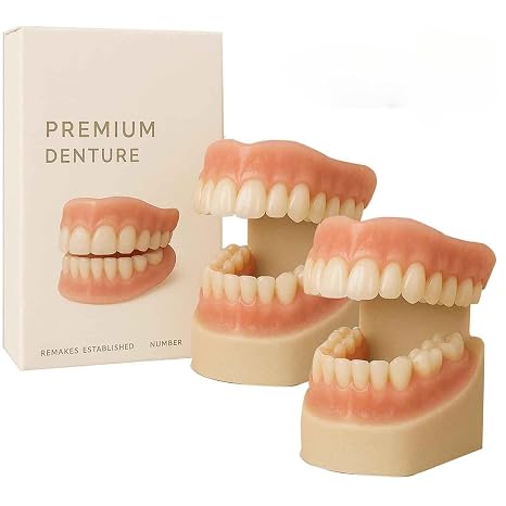Premium Denture, Premium Dentures, Dentures False Teeth Set, Silicone Denture Full Mouth for Men Women (2pcs)