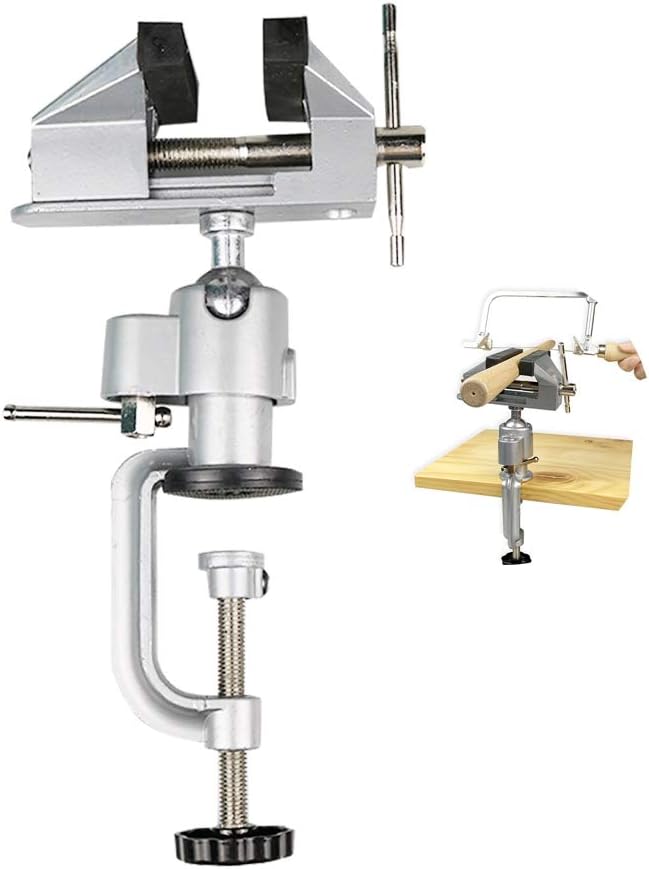 Table Vise Clamp Bench Vise Woodworking Vise with Anvil 360° Swivel Vice for Workbench Table Clamp Vise Grip, Cutting Conduit, Drilling, Metalworking