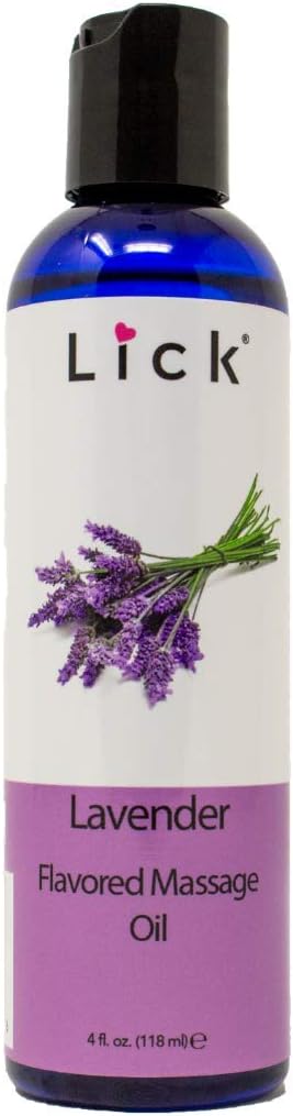 Lick Lavender Massage Oil Calming Aromatherapy Massage Oil with Sweet Almond Oil & Vitamin E, Relaxing Floral Scent for Stress Relief & Couples Massage, 4 oz