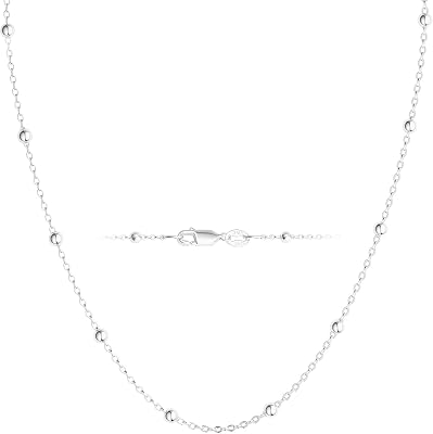 MBW 925 Sterling Silver Necklace for Women, Sterling Silver Beaded Chain Dainty Thin Choker Necklaces for Women Trendy Minimalist White Chains Necklace Waterproof Simple Small Cute Jewelry
