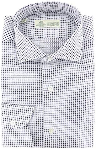 Luigi Borrelli Blue Patterned Button Down Spread Collar Cotton Slim Fit Dress Shirt, Size Large 16.5