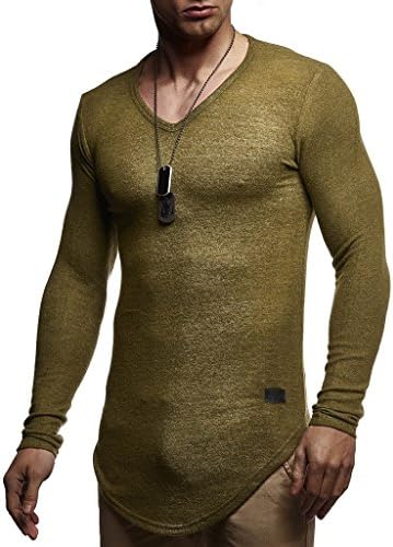 Leif Nelson Mens Long Sleeve Shirt Slim Fit | Mens V-Neck Sweat Shirt | Longsleeve Basic Shirt with V-Neck