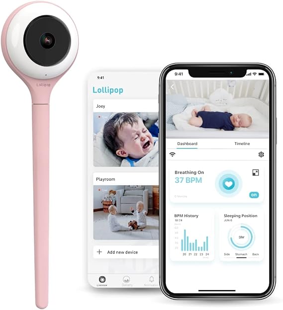 Lollipop Baby Monitor Upgraded Smart Wi-Fi Camera of True Crying Detection, Two-Way Audio, Infrared Night Vision Ideal Gift for Baby Shower