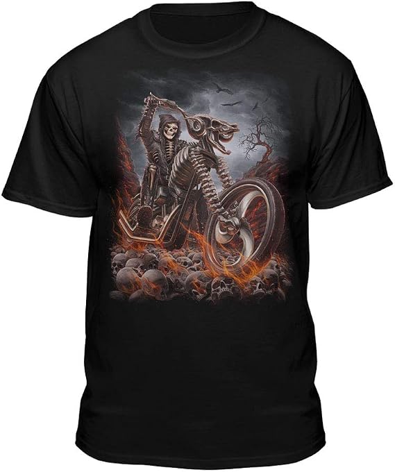 Grim Reaper Goth Biker Rock Flames Skull Motorcycle T-Shirt