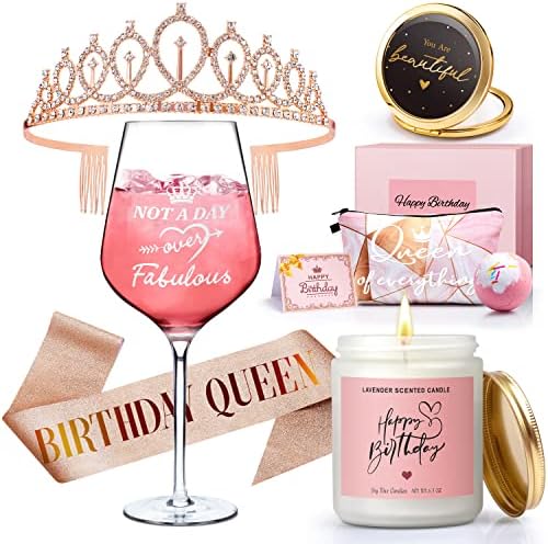 Happy Birthday Gift Basket for Best Friends - Female Gift Set with Candles, Tiara, Sash & Rose