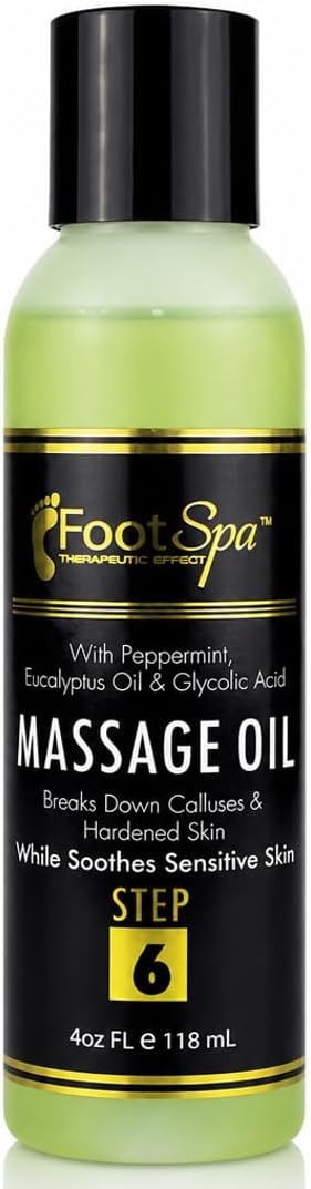 Foot SPA 3-in-1 Massage & Pedicure Oil Glycolic Acid & 15 Botanical Oils for Deep Tissue Massage, Callus Removal & Cracked Heel Repair | Sulfate, Silicone & Alcohol-Free | Made in USA | 4 oz