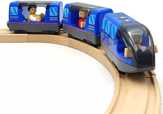 DSHMIXIA Battery Operated Train Set for Wooden Track Toys - Action Locomotive with Magnetic Connection (Blue, Ages 3-5)