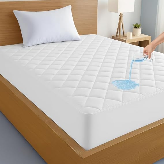 LUX Decor Twin Mattress Pad - Quilted Elastic Fitted Mattress Cover | Protector Upto 16 Inches Deep Pocket - Soft Breathable Noiseless Mattress Topper (39 X 75)