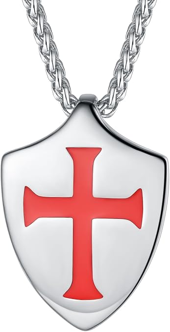 FaithHeart Knights Templar Necklace for Men, Christian Necklace for Men Stainless Steel Pendant Neckalces Christian Gifts with Gift Box