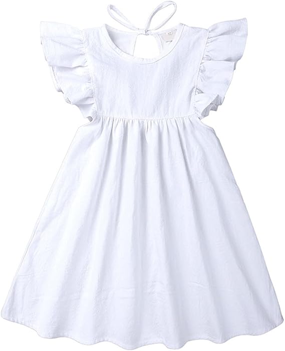 Toddler Dress Summer for Girls Flutter Sleeve Pleated Dress Hollow Back A-Line Dress Baby Girl Ruffled Dresses