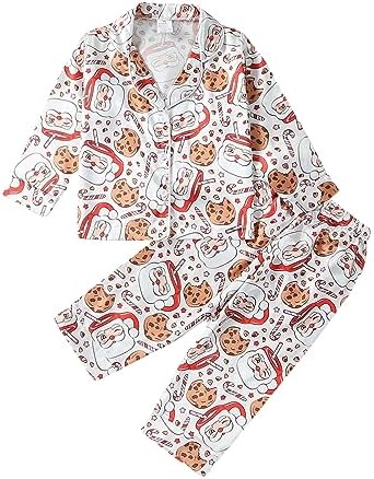 MAINESAKA Baby Boy Girl Pajamas Christmas Red Plaid Print Long Sleeve Lapel Collar Button Down Top Shirt Pants Nightwear