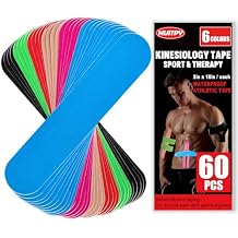 60PCS Precut Kinesiology Tape Strips, 6 Colors 2 inch x 10 inch Cotton Athletic Tape, Kinetic Tape, Elastic Muscle Tape, Sports Tape, Knee Tape for Exercise and Daily Use