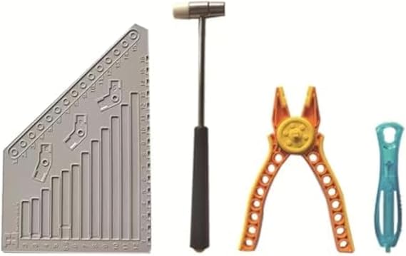 Building Blocks Tool Kit, Building Blocks Separator Tools Set, Brick Separator, Multi-Use Hammer, Measuring Ruler, Auxiliary Pliers, Compatible with Major Brands(4Pcs) (Orange)