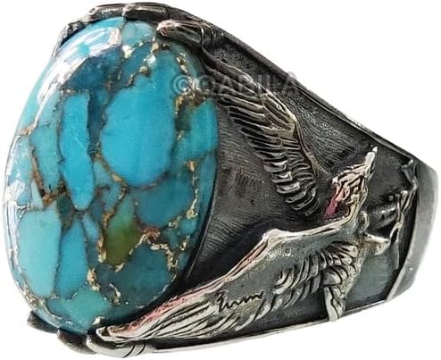 Blue Copper Turquoise Mans Ring, Natural Copper Turquoise Rings, December Birthstone, Eagle, Mens Ring, 925 Solid Silver, Handmade Jewelry, Turkish Ring, Christmas, Unisex, Natural Gemstone, Q-555
