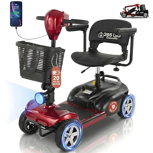 DECOMIL Mobility Scooter for Seniors 20 Miles Range, 4 Wheel Foldable Electric Scooter, 24V 20Ah Battery, 300W Motor, 285 lbs Capacity, Travel Scooter with USB Charging Input,