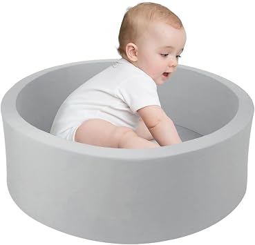 TRENDBOX Small Memory Foam Ball Pit, 27 inches Indoor Round Ball Pit (NO Balls) for Toddler Kids Children - 27 inches (Light Gray)