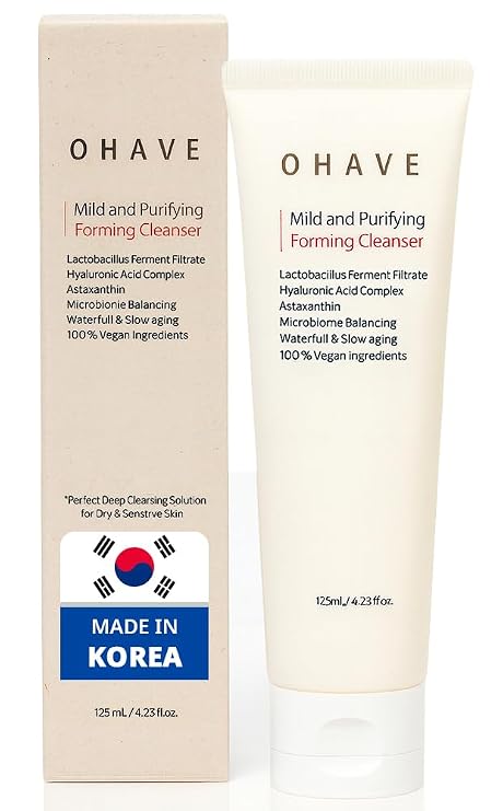 OHAVE Mild & Purifying Foaming Cleanser Gentle Vegan Face Wash,korean skin care, beauty, Hydrating & Soothing,makeup remover