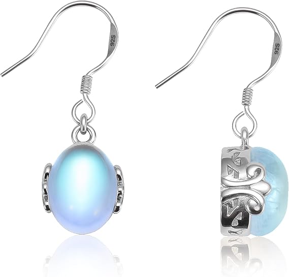 925 Sterling Silver Moonstone Dangle Earrings for Women - Vintage Boho Hypoallergenic Drop Earrings, Elegant Natural Gemstone Jewellery Gift