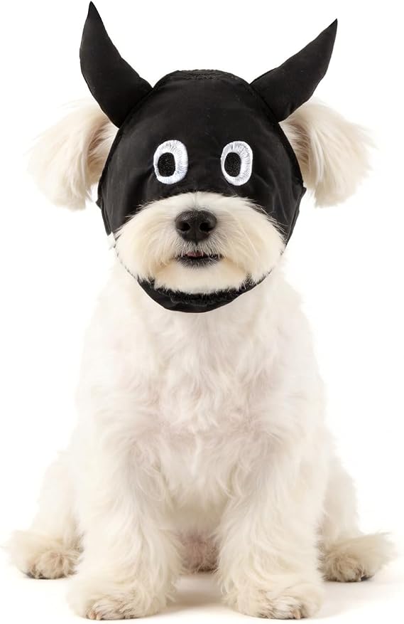 DELIFUR Dog Muzzle Pet Eye Cover Dog Blindfold Thunder Cap for Dogs Eye Mask Nylon Shading for Grooming Anti Car Sickness Adjustable (Funny, S)