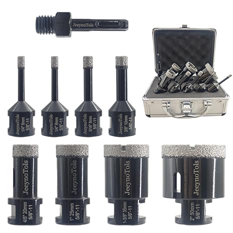 9PCs Dry Diamond Core Drill Bit Kit 1/4"1/4"5/16"3/8"4/5"1"1-3/8"2" Drill Bits, Diamond drill bit 5/8-11 Thread,Tool box & 1PC Adapters,For Ceramic,Marble,Porcelain, Tile bit Title tools
