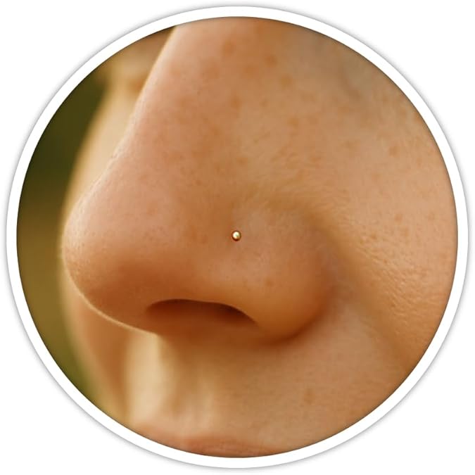 14K Gold Filled L Shaped Nose Stud - Tiny 1mm Misro Ball 24G Thin Post 0.5mm - Hypoallergenic Minimalist Nostril Piercing Jewelry For Women - Tarnish Resistant Body Ring