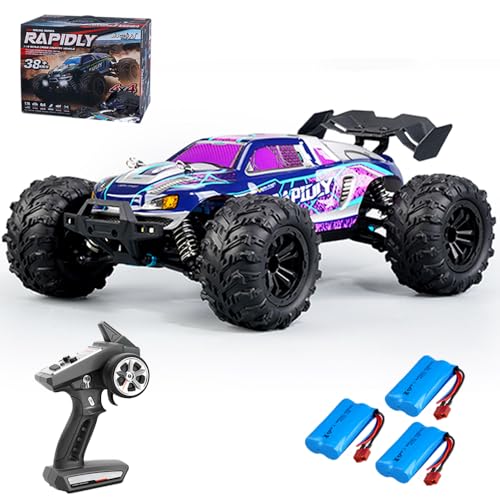 X-Verse 16101 116 Fast RC Cars for Adults, Max 38 mph Carbon Brush Motor Remote Control Car All Terrain RC Truggy Waterproof Off Road Truck - 3 BatteryPurple