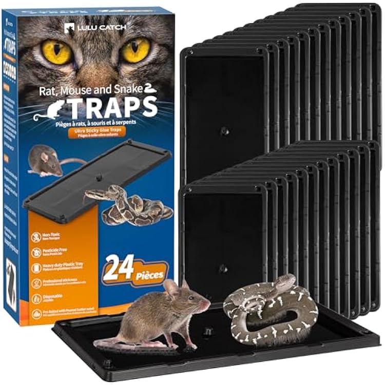 LULUCATCH Mouse Traps, 24 Pack Large Glue Traps Mouse Traps Indoor for Home, Pre-Baited Non-Toxic Bulk Glue Boards for Mice, Snakes, Rat, Lizard, Cockroach & Spiders, Pet Safe, Easy to Use