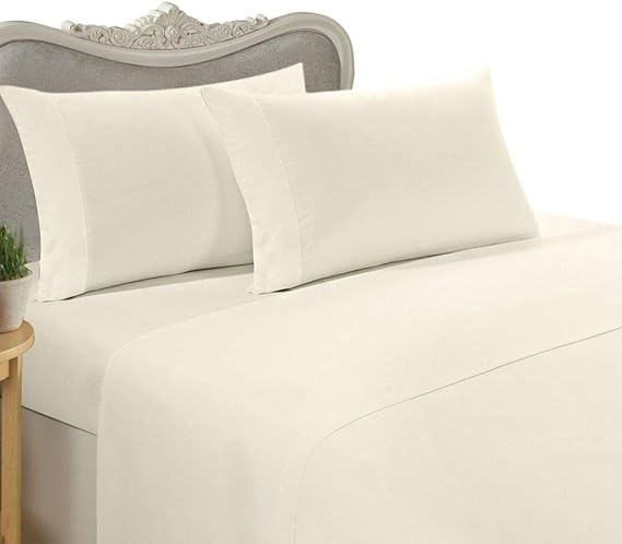 Luxurious 230-Thread-Count Egyptian Cotton 230TC Sheet Set, Queen, Ivory Solid 230 TC