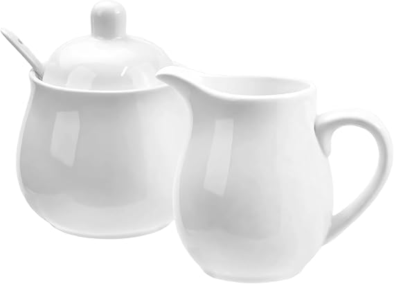 White Porcelain Sugar and Creamer Set, Elegant Ceramic Coffee Serving Set with Sugar Bowl and Cream Pitcher, Milk Creamer and Sugar Container Set Coffee Tea Service for Home Restaurant
