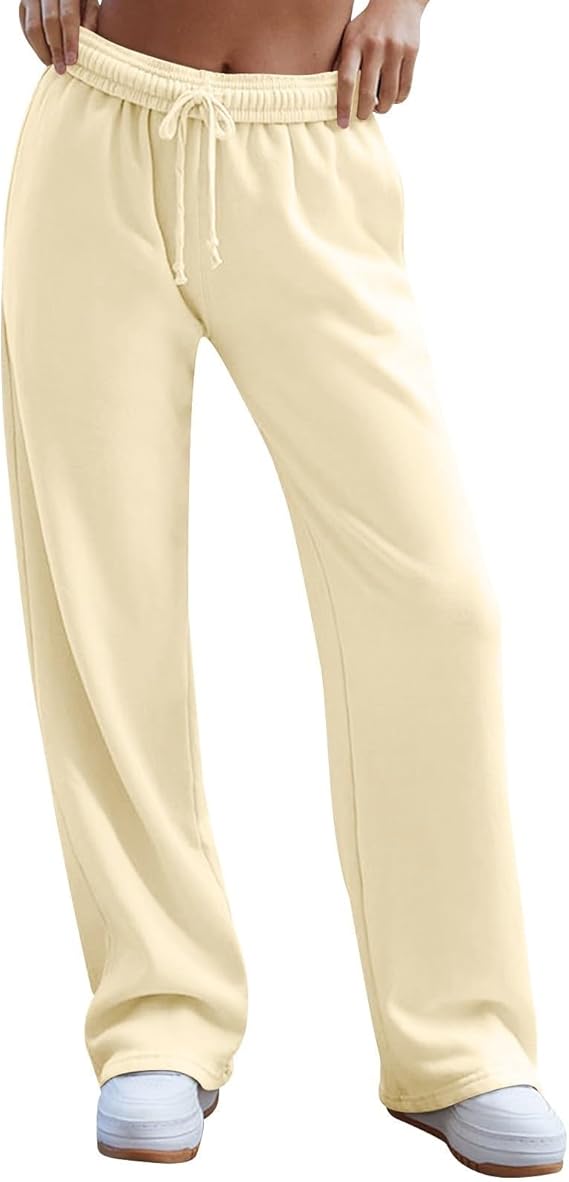 Womens Straight Leg Sweat Pants High Waisted Travel Joggers Lounge Sweatpants Comfy Sports Trousers with Pockets