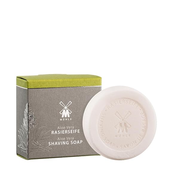 MUHLE Aloe Vera Vegan Shaving Soap for Men, Classic Lather, Wet Shave, 65 g | Aloe Vera extract; dense creamy foam prepares beard hair for wet shaving, suited to all skin types, especially sensitive skin