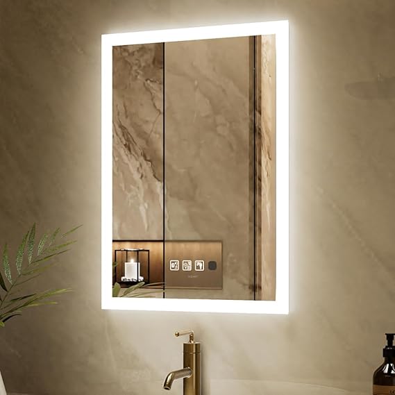 GANPE 50 x 70 cm Motion Sensor LED Bathroom Mirror With Bluetooth, Illuminated Dimmable Makeup Vanity Mirror Wall Mounted, Anti Fog IP44 Waterproof Vertical & Horizontal [Energy Class F]
